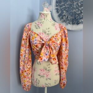 Vibrant Floral Long Sleeve Crop Top